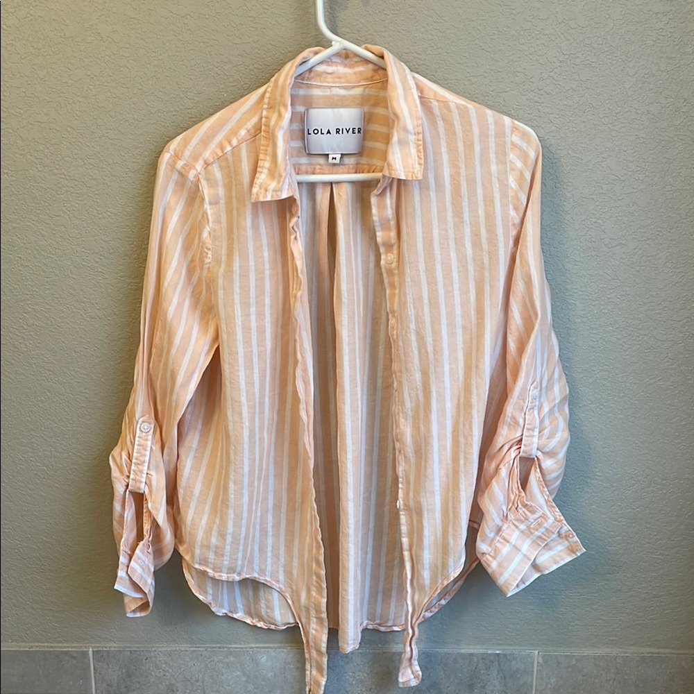 Lola River Peach Striped Button-Up Shirt